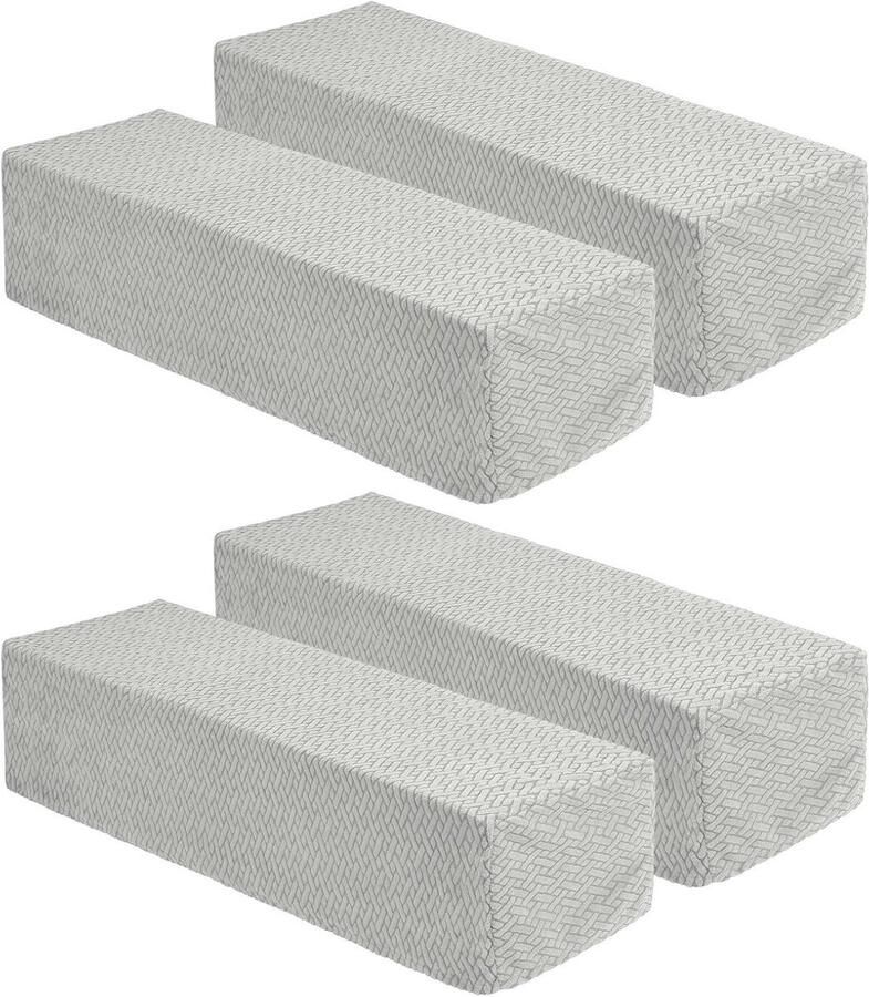 Allecto plus Set van 4 rekbare armleuninghoezen van zacht polyester voor ligstoel en bank Lichtgrijs met diagonaal geruit patroon