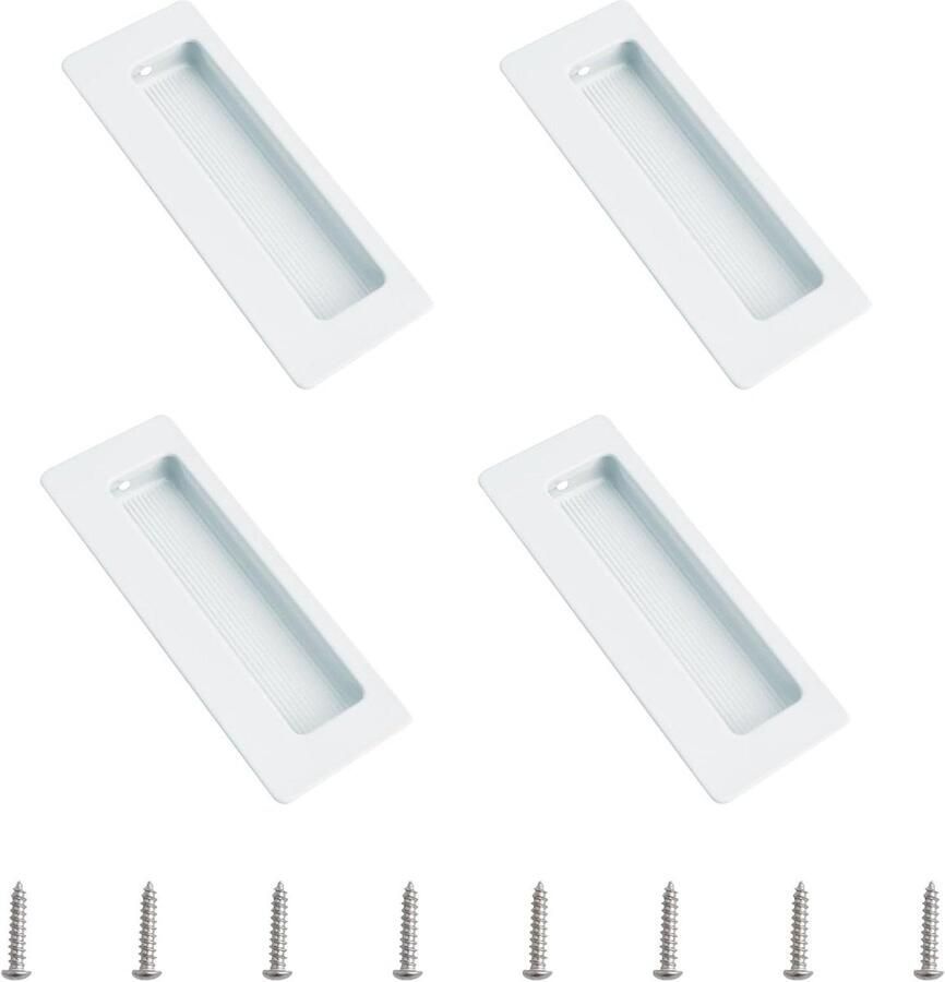 Allecto plus Set van 4 roestvrijstalen verborgen handgrepen voor kasten Wit met schroeven. Gemaakt voor kledingkasten en lades