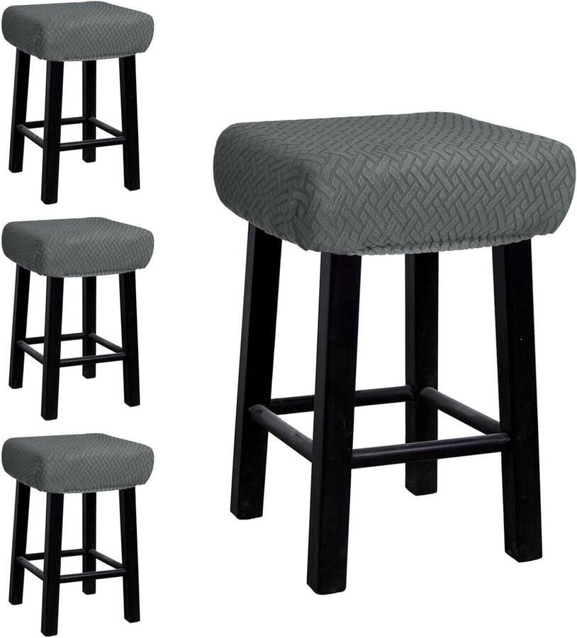 Allecto Plus Stoelhoezen Set van 4 Rechthoekig Donkergrijs Voor Hout en Metaal