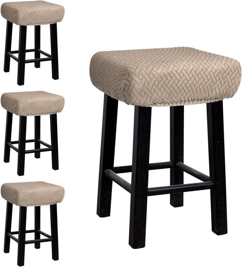 Allecto plus Set van 4 stoelhoezen voor houten en metalen barkrukken rechthoekig Kaki kleur Bescherming voor bank en stoel Decoratieve zadelhoezen