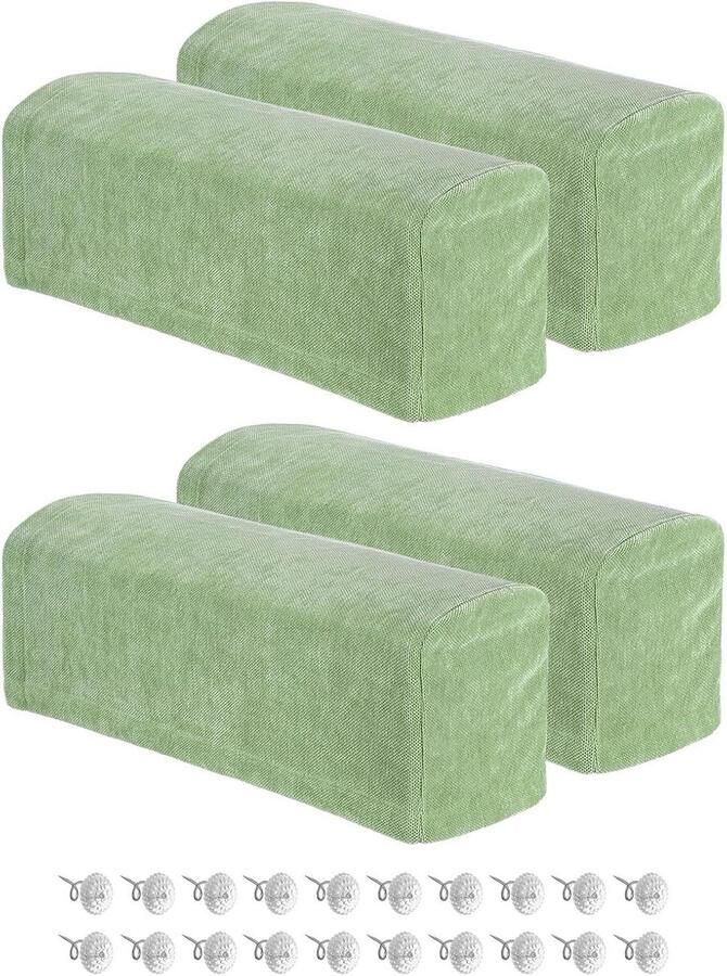 Allecto plus Set van 4 stretch armleuninghoezen voor stoelbank groen chenille stof met draaipennen Stoelovertrek ligstoel armleuninghoes Stoelbankbescherming Zacht en comfortabel