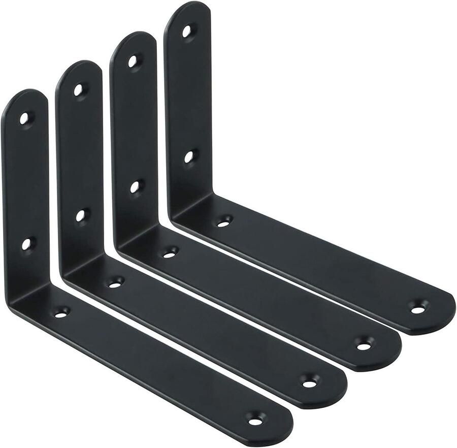 Allecto plus Set van 4 Stuks 200x140mm Zwart Metalen Drijvende Plankbeugels Zware Hoekbrace voor Muurbevestiging