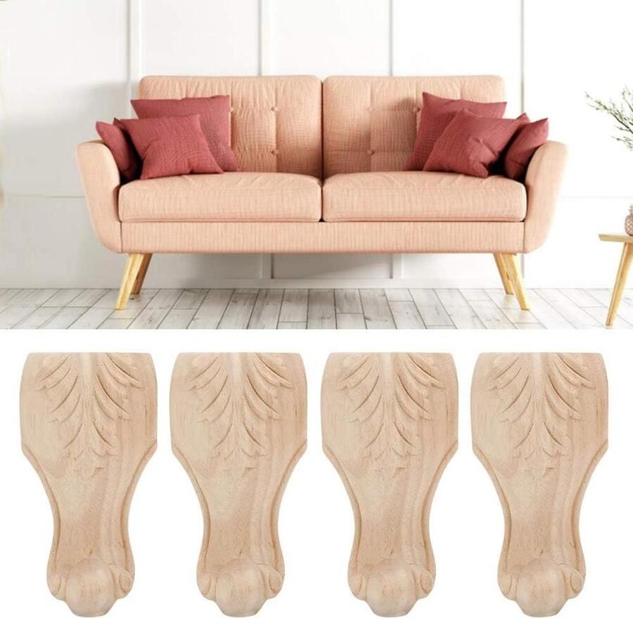 Allecto plus Set van 4 stuks onafgewerkte massief houten meubelpoten Hout Gesneden Sofa Bank Stoel Ottomaan 12 * 6cm