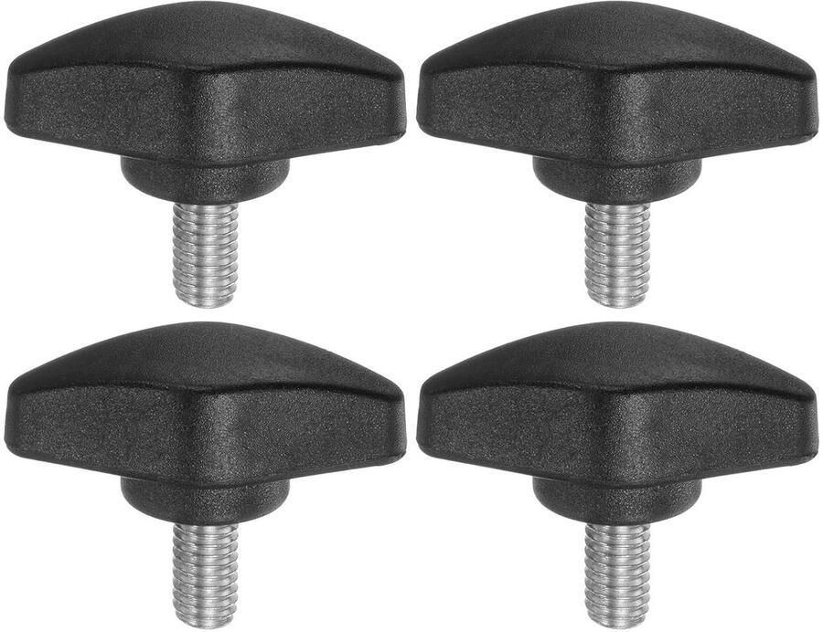 Allecto plus Set van 4 T-vormige knoppen met duimschroeven 12 mm M6 schroefdraad Kunststof handgrepen in zwart Ergonomisch design
