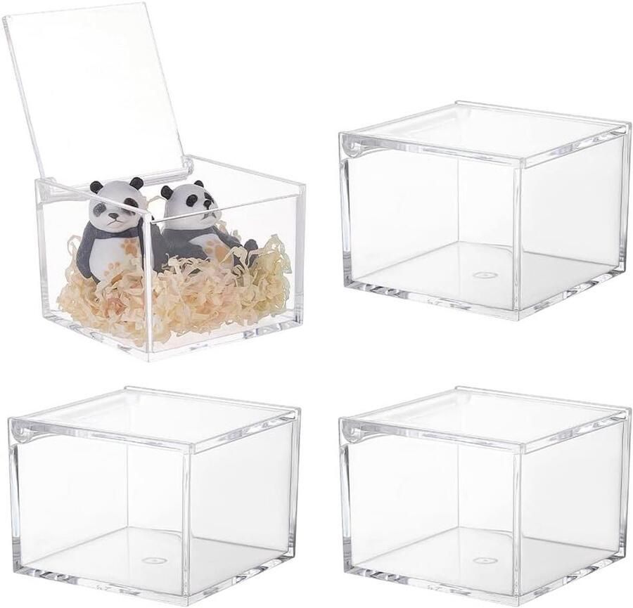 Allecto plus Set van 4 transparante acryl opbergdozen 8x8x6cm met deksels Mini display boxen voor snoep sieraden Ideaal voor bruiloft feest Opbergdozen voor ambachtelijke spulletjes