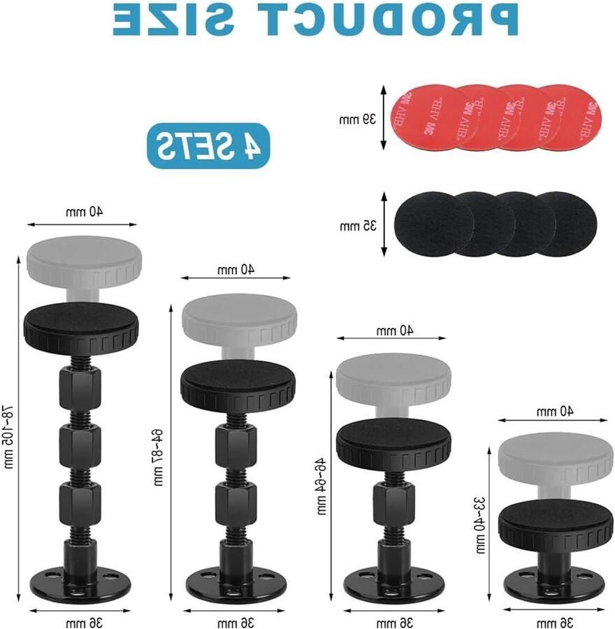 Allecto Plus Set van 4 verstelbare bedframe afstandhouders met stabilisator en wandbescherming 78-105 mm breedte Bescherm je muur & bedframe