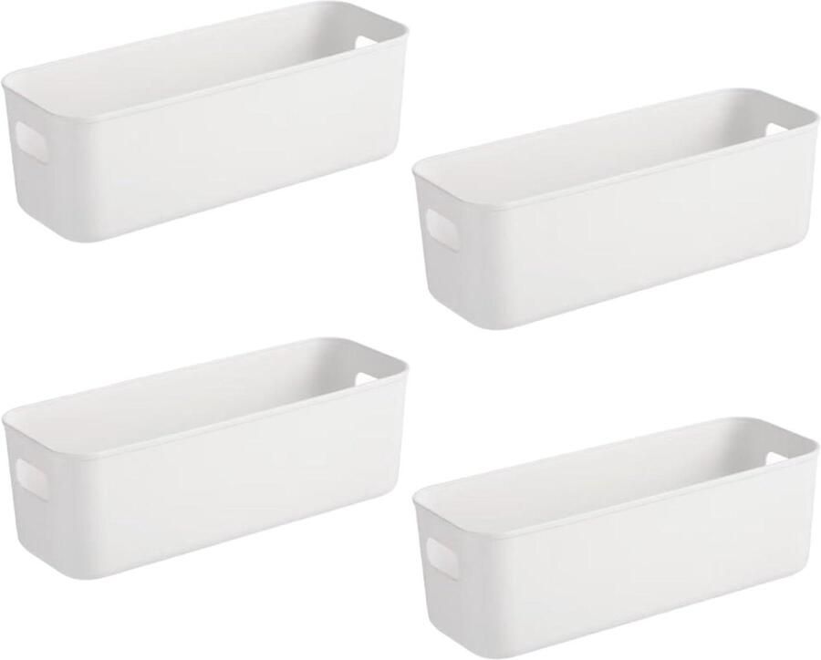 Allecto plus Set van 4 witte kunststof opbergdozen 28 x 9 x 10 cm Nauwe opbergdozen in badkamer en keuken