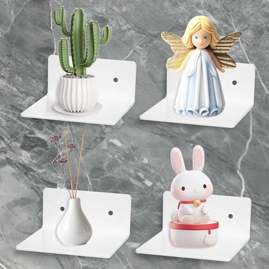 Allecto plus Set van 4 Witte Wandplanken 10cm Zwevende Planken voor Badkamer Woonkamer Keuken en Kantoor: Eenvoudige Installatie