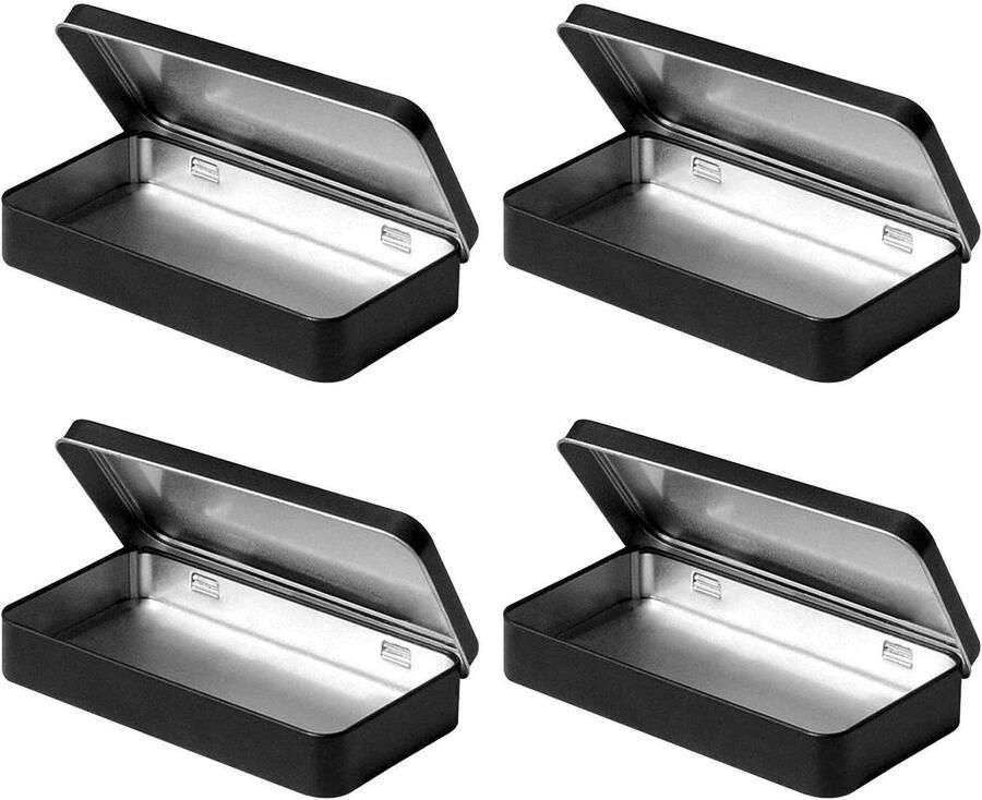 Allecto Plus Set van 4 zwarte mini metalen opbergdozen voor sieraden en USB-sticks