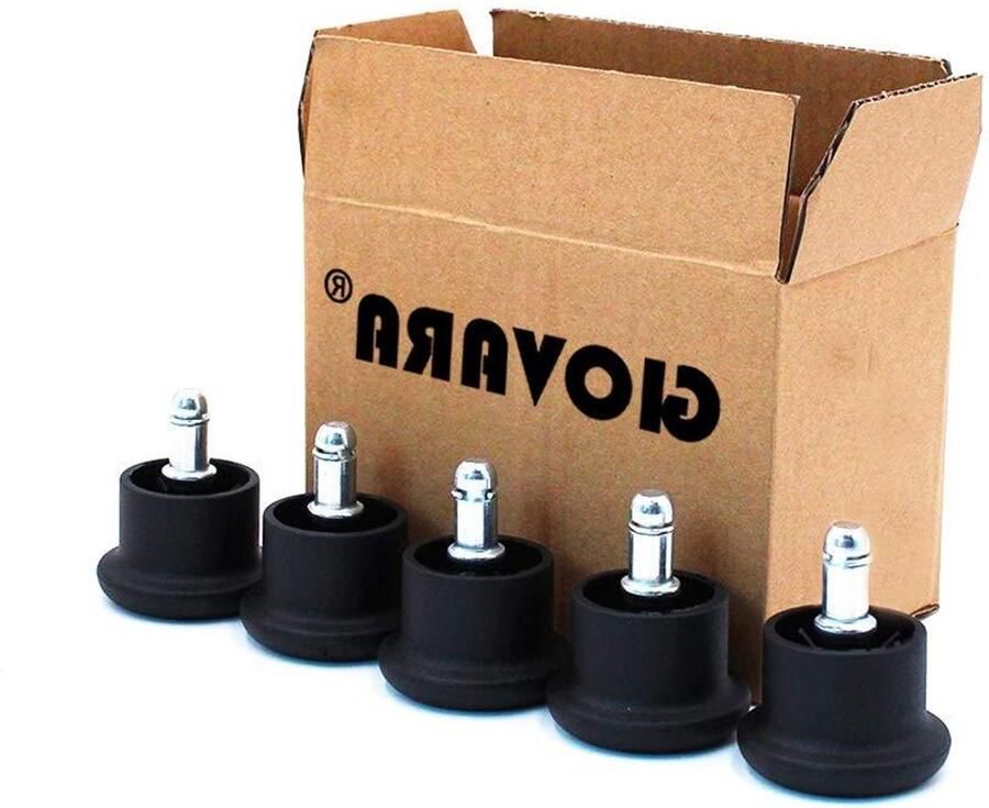 Allecto plus Set van 5 glijwielen voor bureaustoelen 11 mm x 22 mm steel 50 mm diameter zwart Vervangende wielen met kwaliteit