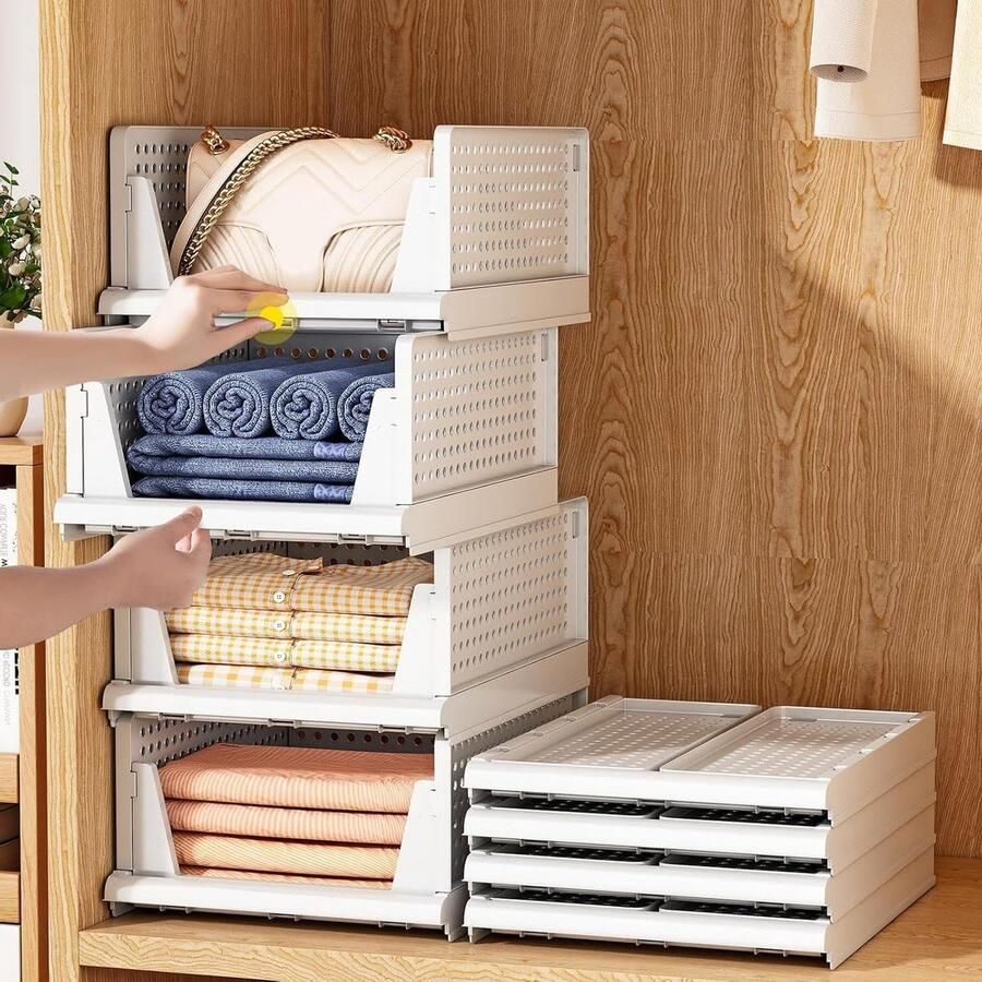 Allecto plus Set van 5 lade-inzetstukken 425 x 33 x 18 cm Stapelbare ladeboxen Witte kledingkast organizer Opvouwbare kastorganizer voor kledingkast opslag Badkamer keuken organizers