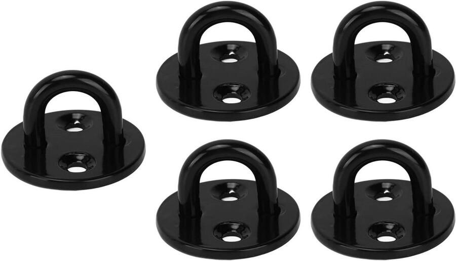 Allecto Plus Set van 5 Oog Platen van Verdikt Roestvrij Staal Zwarte Muurankers voor Zware Lasten