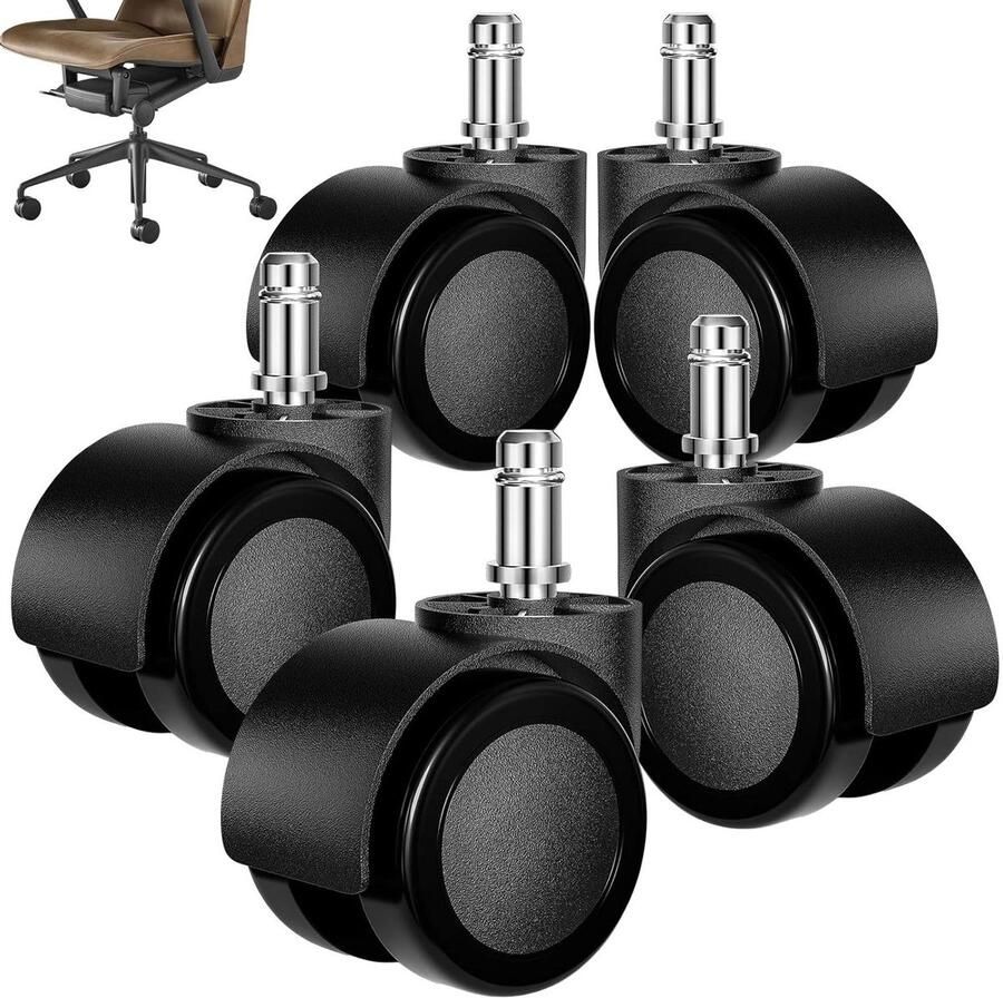 Allecto Plus Set van 5 Universele Wielen voor Bureaustoelen Rubber 11 mm x 22 mm Harde Vloeren Tot 200 kg Reservewielen Draaistoelwielen Stil en Slijtvast