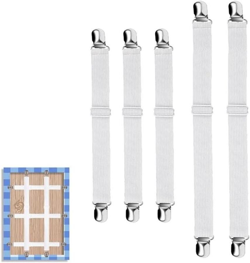 Allecto plus Verstelbare tafelkleedklemmen 5 stuks in wit Voor dikke tafelbladen tuintafel en picknick Nylon band Buiten en binnen gebruik