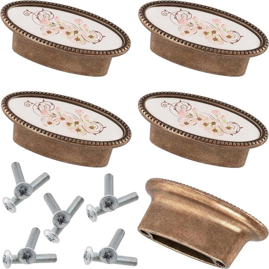 Allecto plus Set van 5 vintage meubelgrepen 32 mm antieke deur kast ladebeslag interieurdecoratie keuken woonkamer metaal verouderde koperkleur