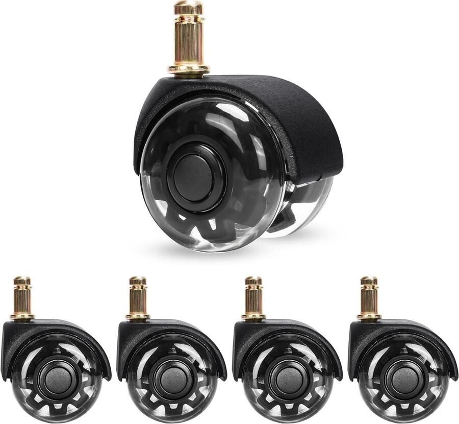 Allecto plus Set van 5 Wielen voor Bureaustoel Universele Wieltjes 10 x 25mm Geschikt voor Harde Vloeren Laminaat & Tapijt Stille Rolbeweging