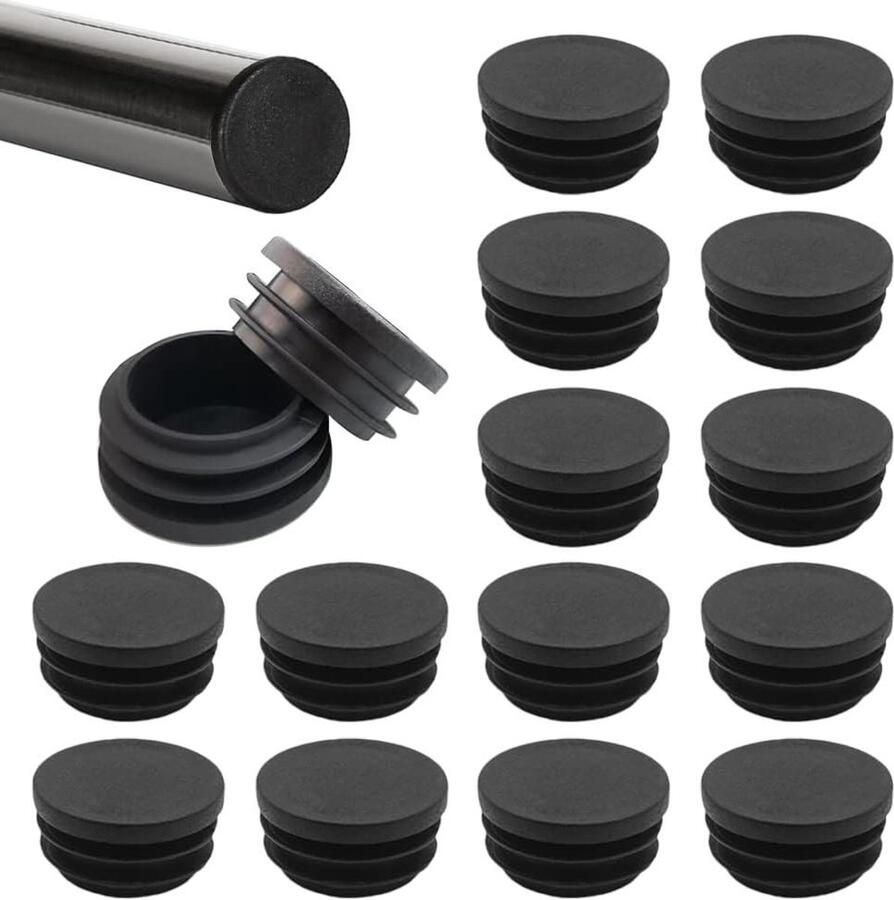 Allecto Plus Set van 50 zwarte kunststof doppen voor ronde stoelpoten 20 mm Eindstoppen voor stoelbuis met eindkappen Meubelbeschermers