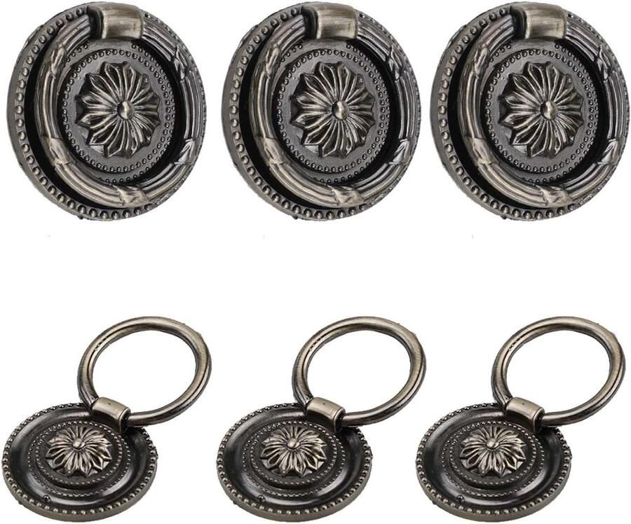 Allecto Plus Set van 6 antieke bronzen kastknoppen Vintage handgrepen Bronzen ronde ladeknoppen 30MM Kastmeubel hardware Deurknoppen voor garderobekast Retro stijl met antieke uitstraling