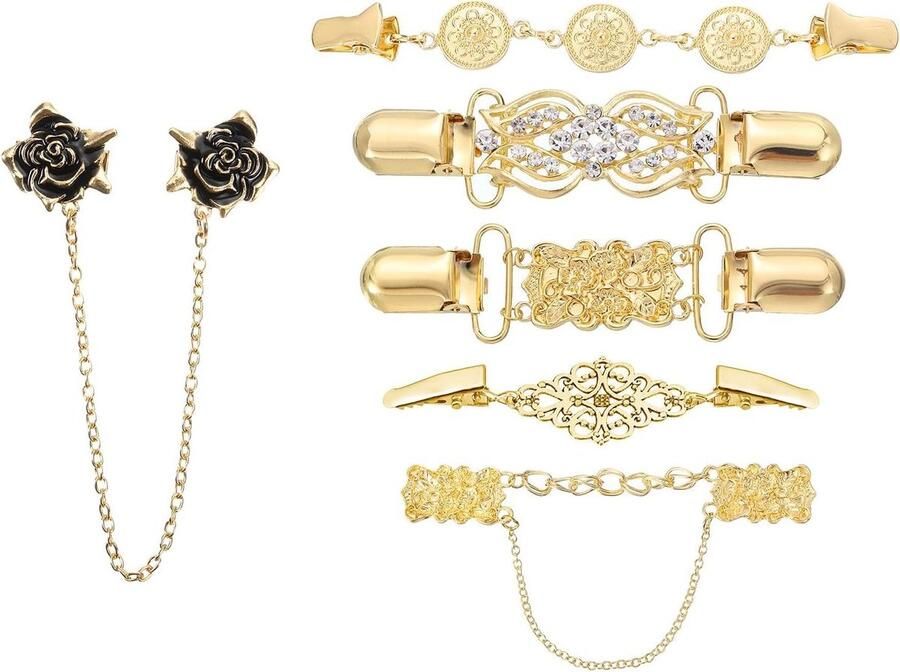 Allecto plus Set van 6 bloemenklemmen voor truien en cardigans Damesmode accessoires Goud