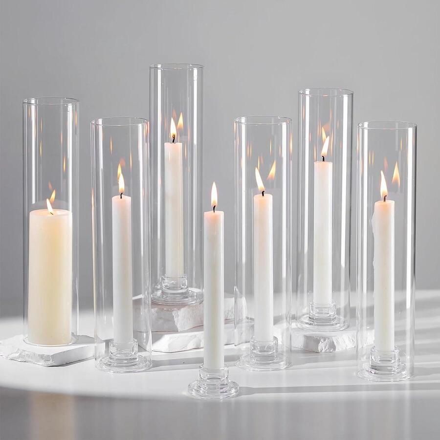 Allecto plus Set van 6 glazen orkaan kandelaars voor taps toelopende kaarsen Moderne decoratie voor bruiloft en kerstfeest Tafel centerpieces met elegante uitstraling