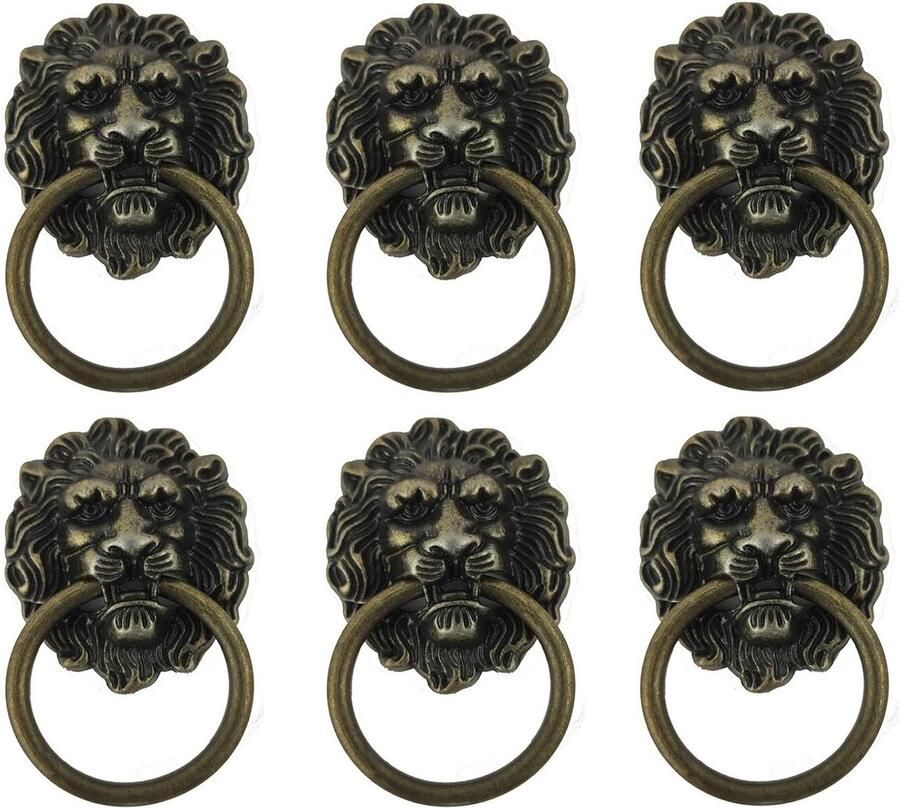 6 Stuks Antieke Leeuw Meubelknoppen Geschikt voor Meubelgrepen