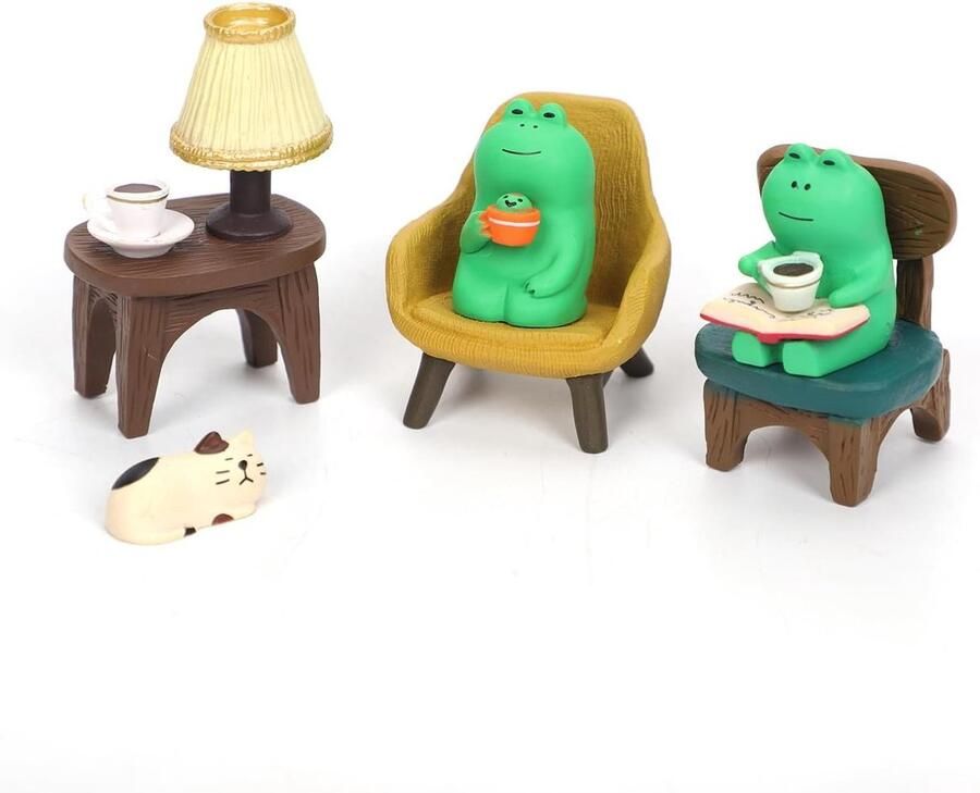 Allecto Plus Set van 6 Miniatuur Kikker Beeldjes voor Thuis en Tuin Decor Grappig Kikker Standbeeld als Bureau en Slaapkamer Decoratie Verjaardagscadeau