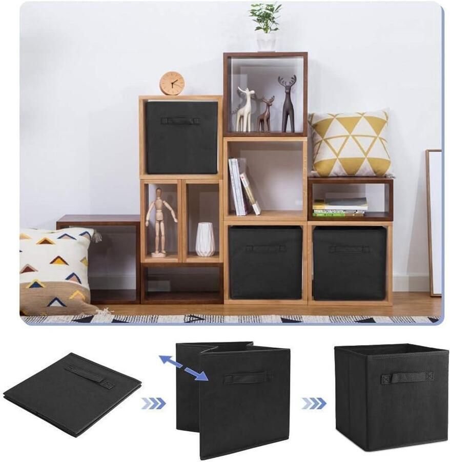 Allecto plus Set van 6 Opvouwbare Stoffen Manden Stofdicht Ruimtebesparende Organizermanden met Handvat voor Was Speelgoed Boeken CD's