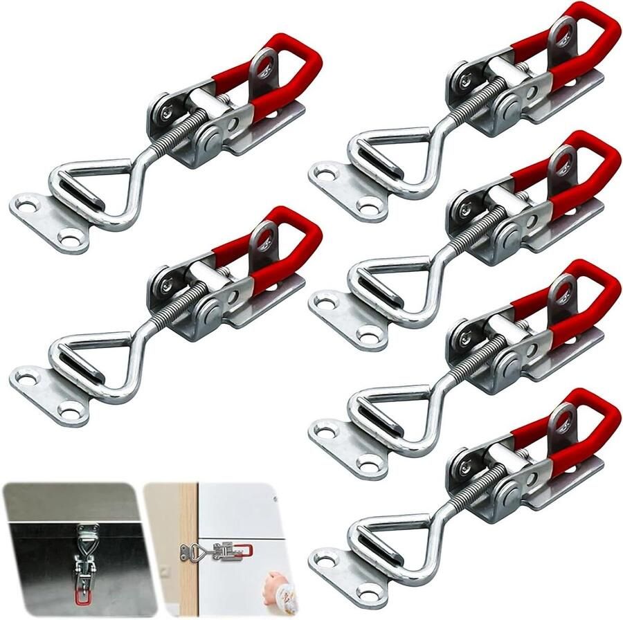 Allecto Plus Set van 6 roestvrijstalen spansluitingen met kliksluiting Gespen voor kast deur kisten koffers laden ramen