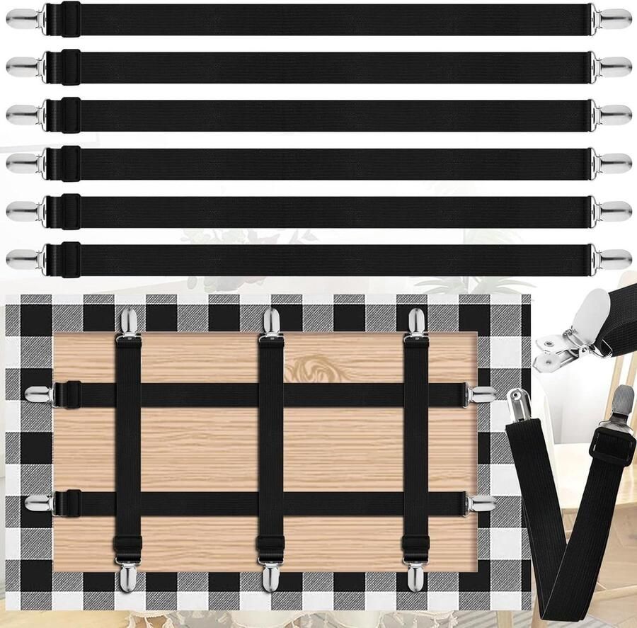 Allecto Plus Set van 6 Tafelkleedclips voor Buiten Verborgen Tafelkleedclip Verstelbare Lengte Bevestigen Tafelkleden Lakens Matrassen Bankhoezen