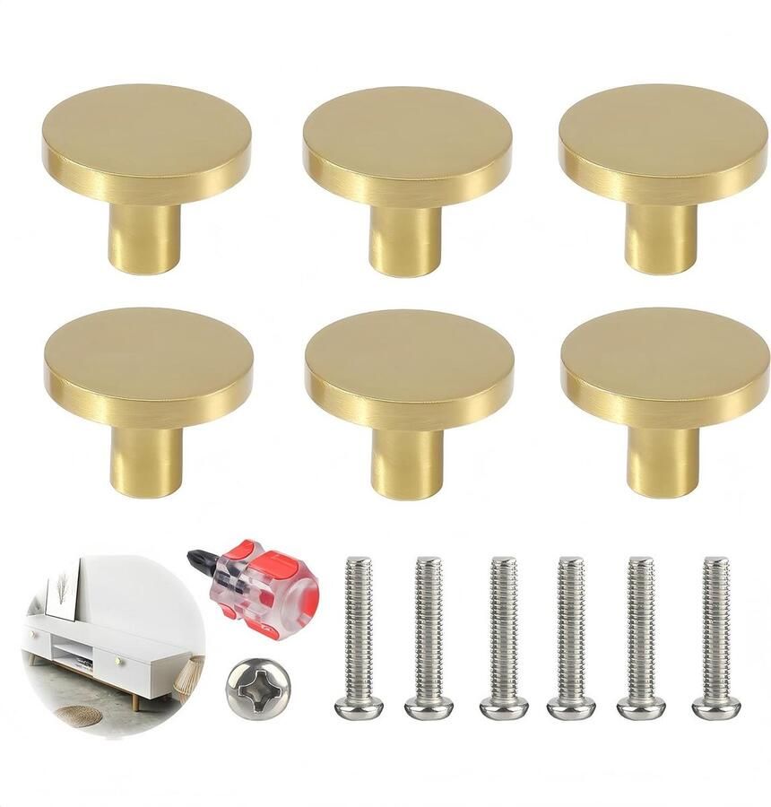 Allecto plus Set van 6 Vergulde Messing Ladeknoppen Decoratieve Meubelgrepen voor Keuken en Kast Eenvoudig te Installeren Creatief Ontwerp Duurzaam 25 x 20 mm