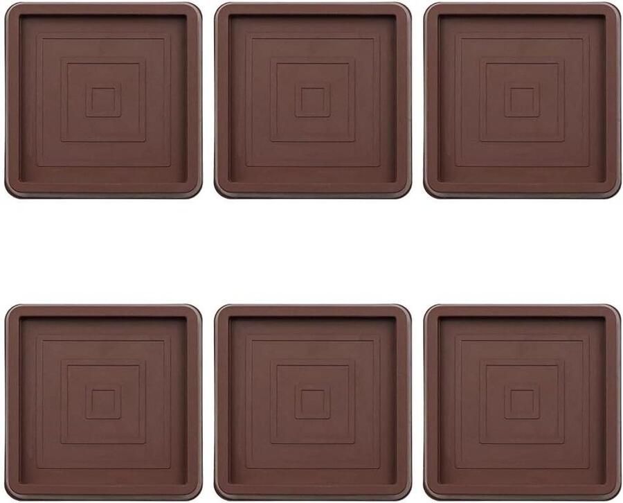 Allecto Plus Set van 6 vierkante meubelonderzetters 2 5 inch voor hardhouten vloeren Antislip rubberen meubelvoeten voor bedstoppers Bruin Bescherming voor vloeren
