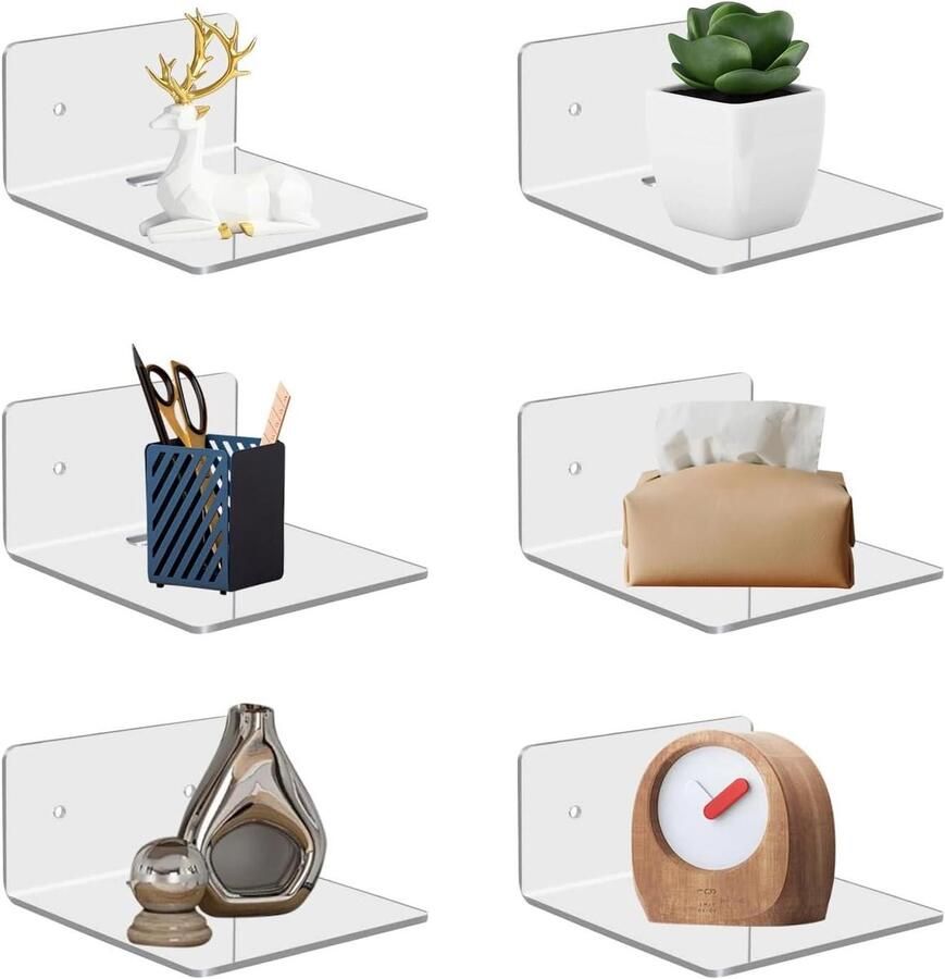 Allecto Plus Set van 6 Zwevende Planken voor aan de Muur Acryl Wandrek voor Boeken Kinderkamer en Slaapkamer Badkamer Opslagoplossing