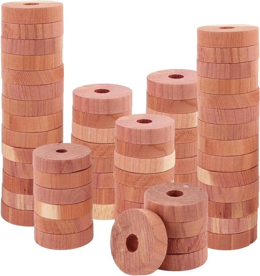 Allecto plus Set van 60 cederhouten ringen voor kledingkast 4 x 4 cm Natuurlijke geur en mottenwerend