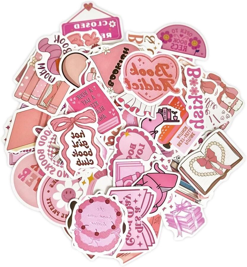 Allecto Plus Set van 60 roze graffiti stickers in hartvormige stickers voor boeken thermosbeker koffer en meer Waterdicht en decoratief Leuke meidenstickers