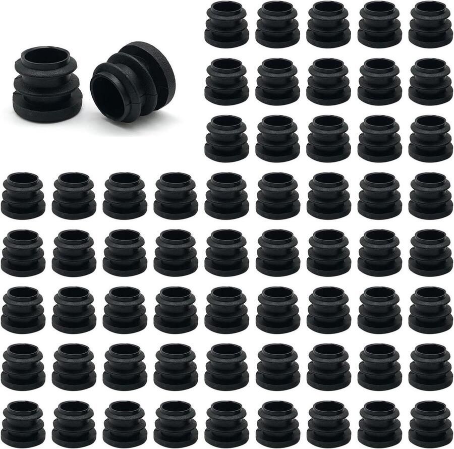 Allecto Plus Set van 60 zwarte plastic buisstoppen 16 mm Meubelpootpijpinzetstuk voor stoel bank tafel Metalen stoelpootdoppen Afdichtingsdop voor ronde buizen Glijbescherming