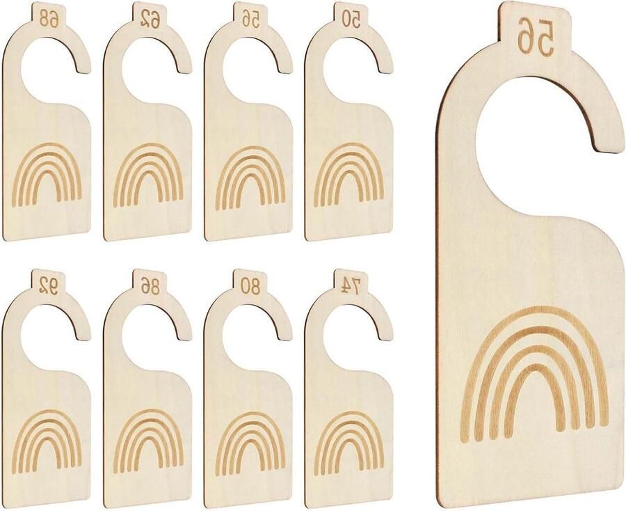 Allecto plus Set van 8 houten kledingverdelers voor babygarderobe Maten 50 tot 92 Regenboogdecoraties DIY Handige indeling op maat Premium kwaliteit