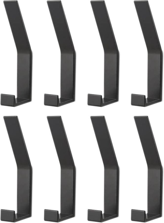 Allecto Plus Set van 8 Kapstokhaken van Aluminiumlegering Wandgemonteerd Dubbele Haken Voor Handdoek Jas Hoed Portemonnee Zwart Inclusief Schroeven Voor Badkamer en Douche
