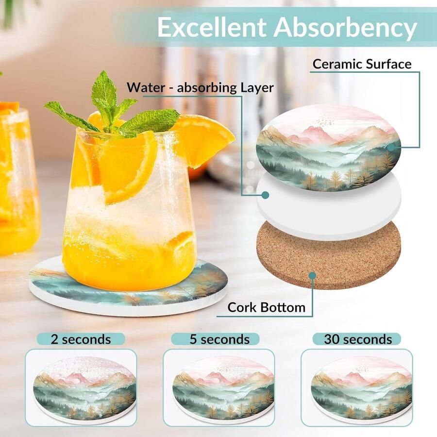 Allecto plus Set van 8 keramische marmeren drankmanden voor tafelbescherming Absorberende manden met kurkbodem en houder Decoratieve bar-bekermanden voor salontafel Woondecoratie en housewarming-geschenken