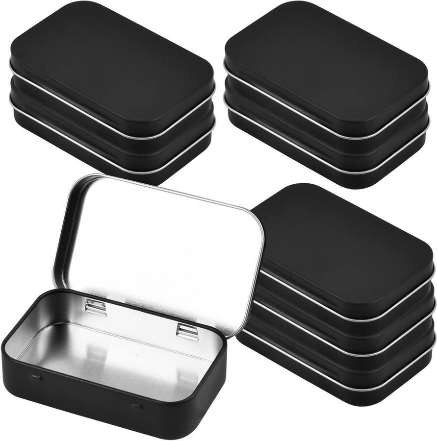 Allecto plus Set van 8 rechthoekige metalen blikken in zwart Handige metalen opbergdozen voor DIY Thuisorganizer