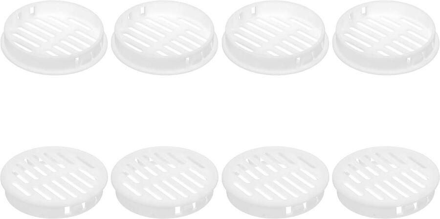 Allecto plus Set van 8 ronde kunststof luchtsleuven 60 mm Badkamer keukenkast kledingkast Wit mesh luchtschuiver