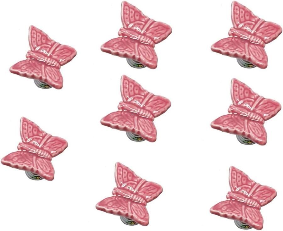 Allecto plus Set van 8 roze vlinder vormige keramische lade knoppen met zinklegering basiskast trekt dressoir garderobe handgrepen worden toegevoegd
