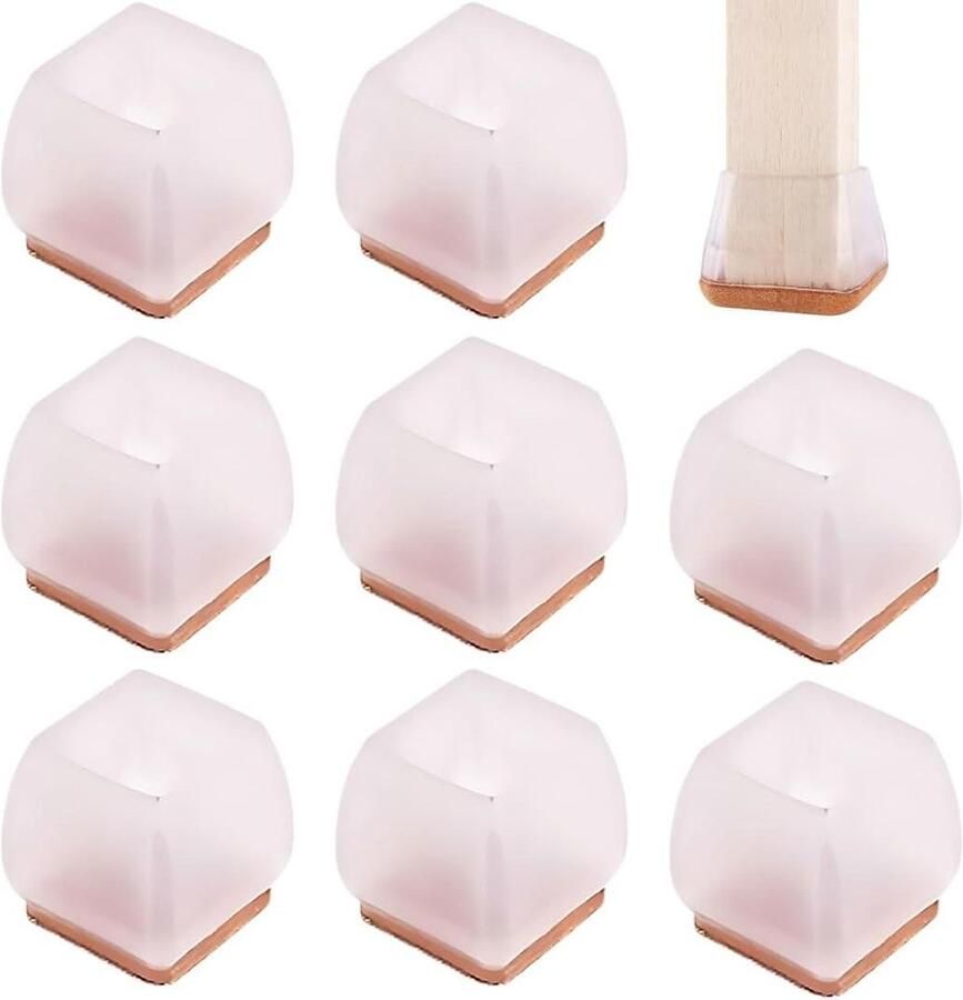 Allecto plus Set van 8 siliconen stoelpootbeschermers met vilt Elastische bescherming voor meubels Krasbescherming stoelpoten Meubelbenen bescherming