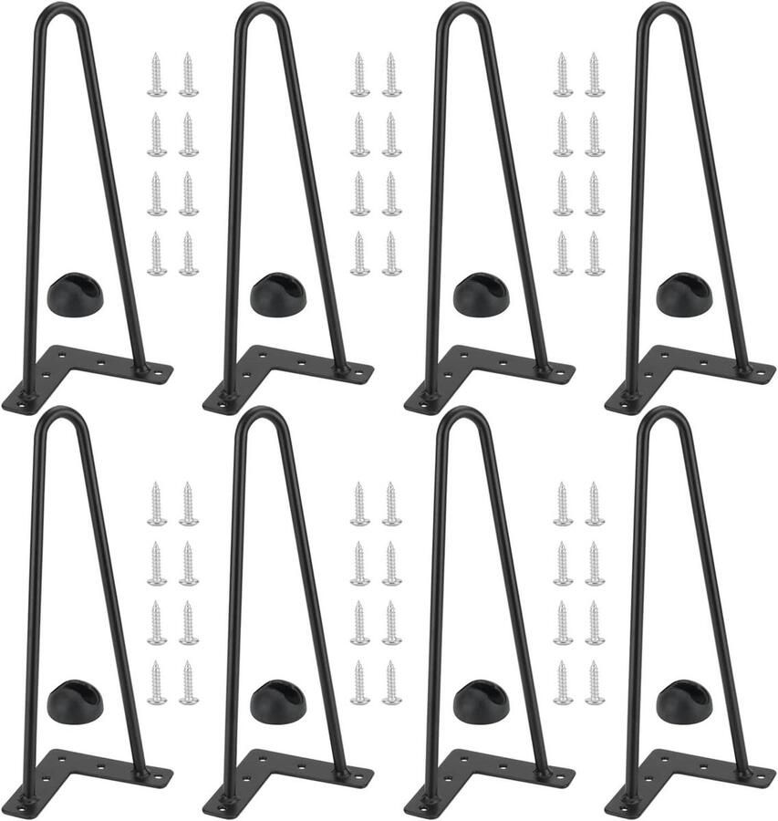 Allecto Plus Set van 8 stuks Haarspeldpoten 12 Inch inclusief Schroeven en Vloerbeschermers Metalen Tafelpoten voor Tafel en Koffietafel