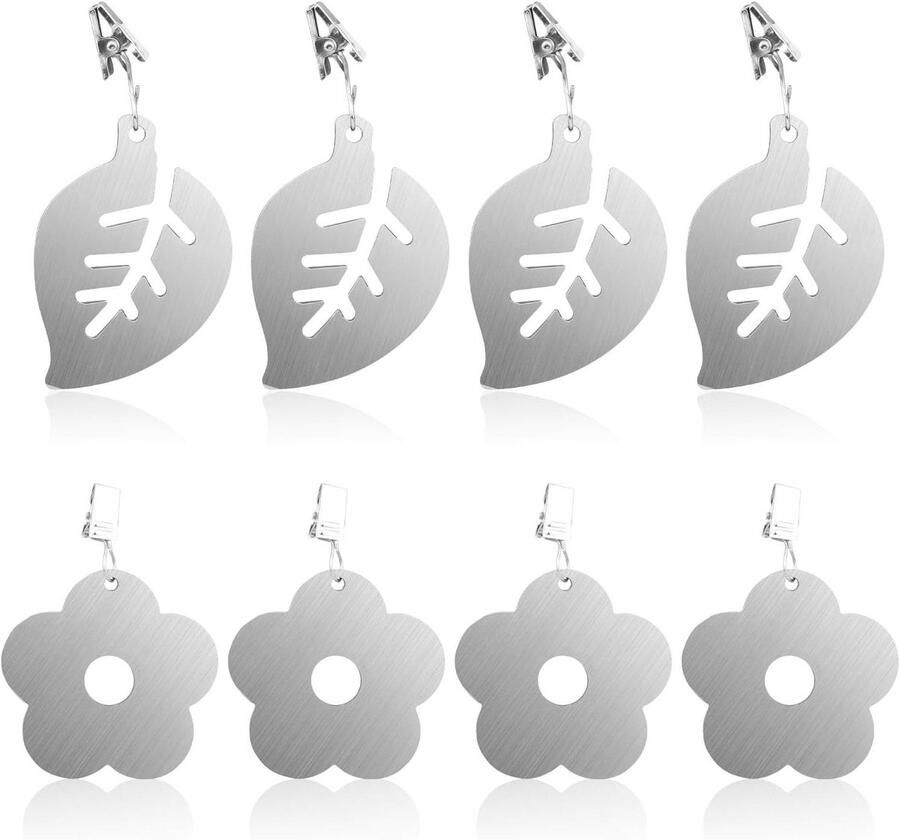 Allecto Plus Set van 8 tafelkleedgewichten van roestvrij staal met magneet Voor buiten en binnen Tafelkleedverzwarer Bloem- en bladpatronen Tafeldoekgewichten met magneet Tafelklem verzwaringstafelkleed