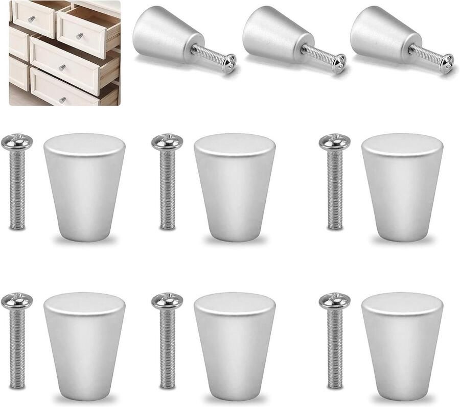 Allecto Plus Set van 9 zilveren metalen kastknoppen Moderne meubelgrepen Aluminium ronde ladegrepen Voor laden kasten en boekenplanken Inclusief schroeven