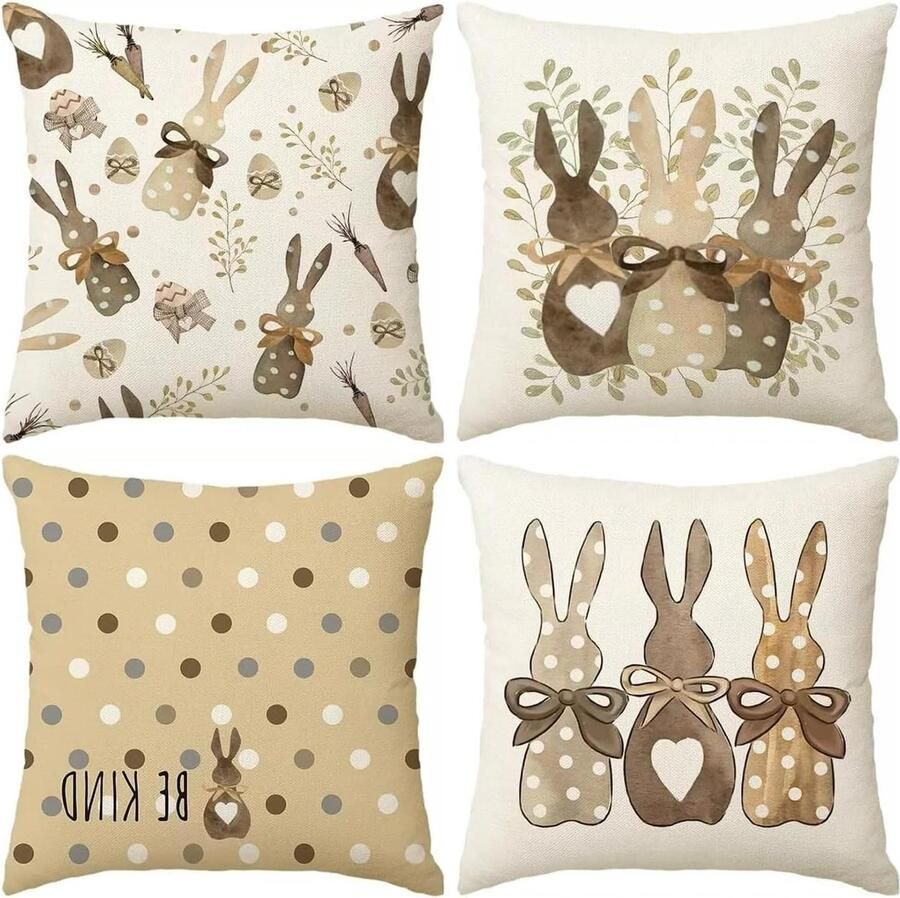 Allecto Plus Set van Sierkussenhoesjes Haas 45 x 45cm Konijn Bloemen Velours Zacht Decoratieve Kussenhoesjes Groen Werp Kussenhoes voor Bank Slaapkamer Woonkamer Tuin Thuisdecoratie