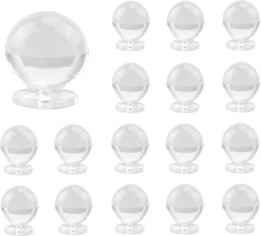 Allecto Premium Sferische acryl knoppen 16 stuks voor dressoir lade Transparant Handgrepen voor kast en doos Geschenkdoos Ø 18 mm