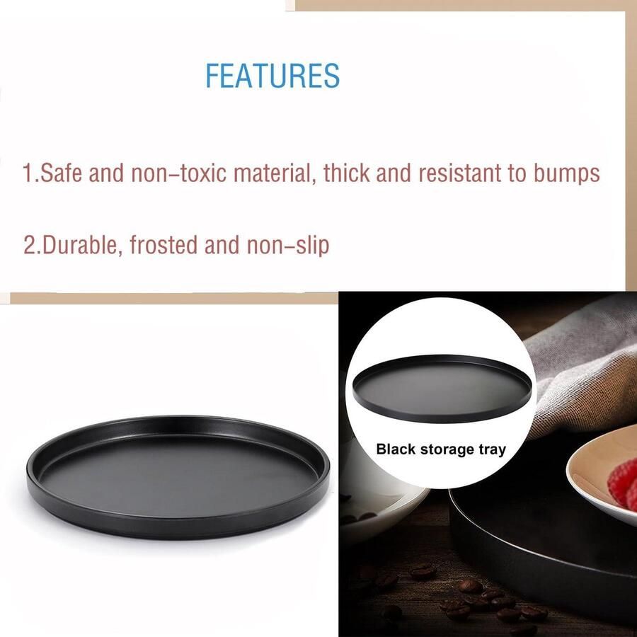 Allecto Plus Sieradenplateau decoratie bord met hoge rand rond zwart decoratief dienblad organiser voor salontafel en eettafel badkamer en keuken accessoire met kaarsen stijlvolle opbergoplossing met luxe uitstraling