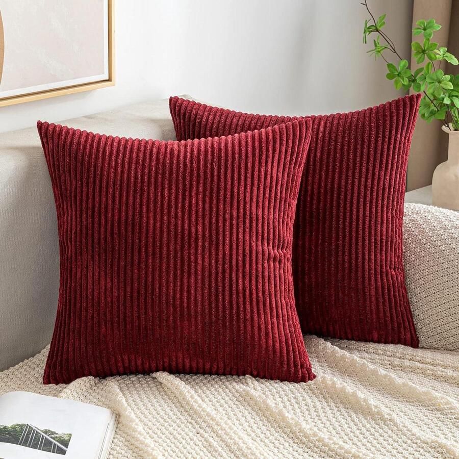 Allecto Plus Sierkussenhoes ribfluweel gestreept decoratief Set van 2 45 x 45 cm beige. Geschikt voor bank en slaapkamer Zacht corduroy