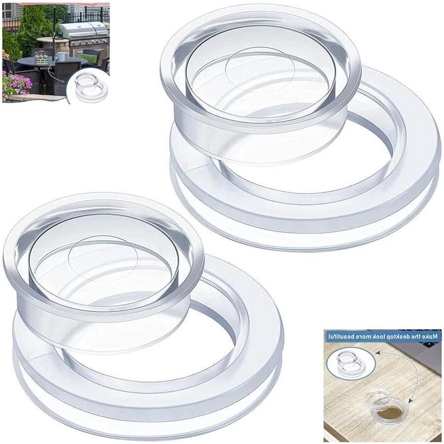 Allecto Plus Siliconen Paraplu Gat Ring Cap 2 stuks Transparant Patio Tafel Accessoire Zonne Paraplu Bescherming Buitenmeubilair Onderdeel Terras Tafel Decoratie Voor Patio Tafel Deck Yard